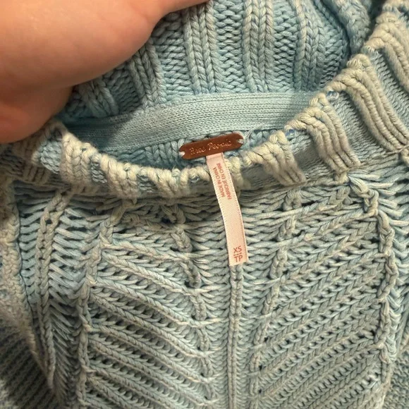 Free People Light Blue Cable Knit Cowl Neck Sweater - Picture 3 of 3